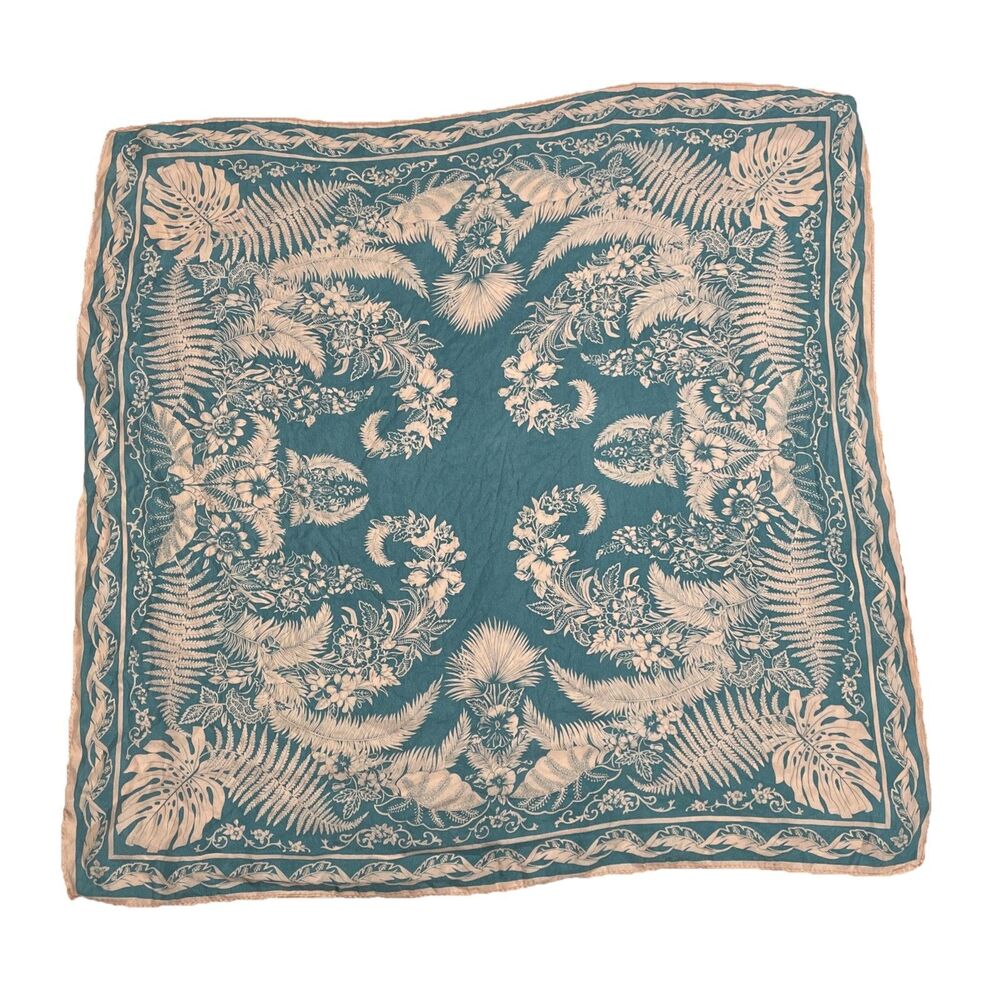 Women's Silk Square Scarfs Pink Green Size 20.87 x 20.87" Lightweight Leaves - Picture 4 of 6